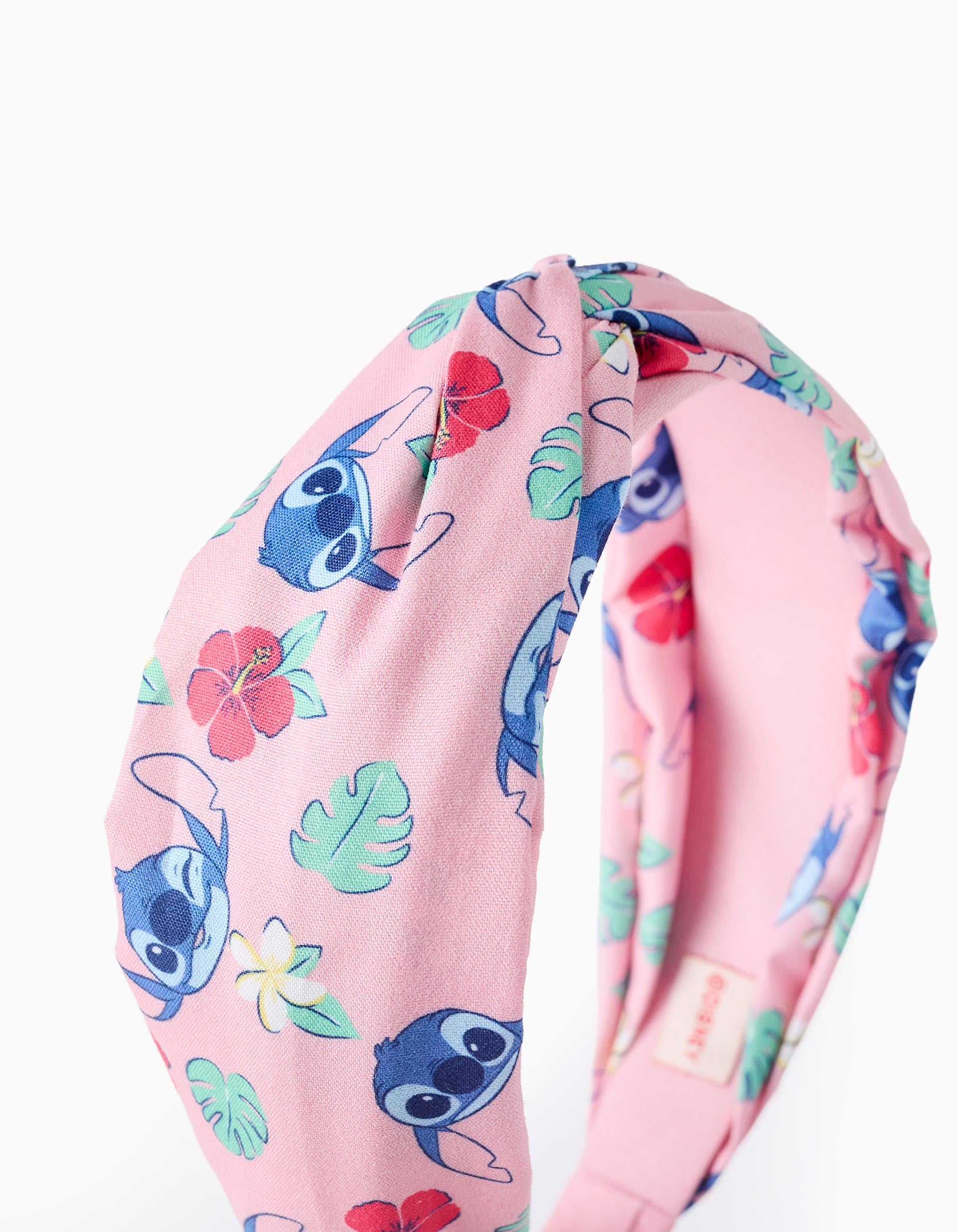 Alice band with Stitch and flower motif for girls, light pink