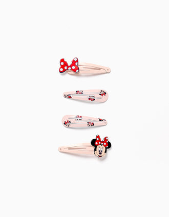 Pack de 4 ganchos de cabelo Minnie para bebé e menina, rosa-claro