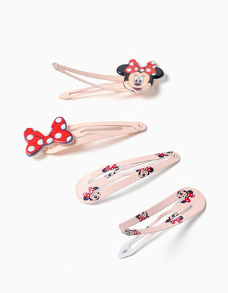 Pack de 4 ganchos de cabelo Minnie para bebé e menina, rosa-claro