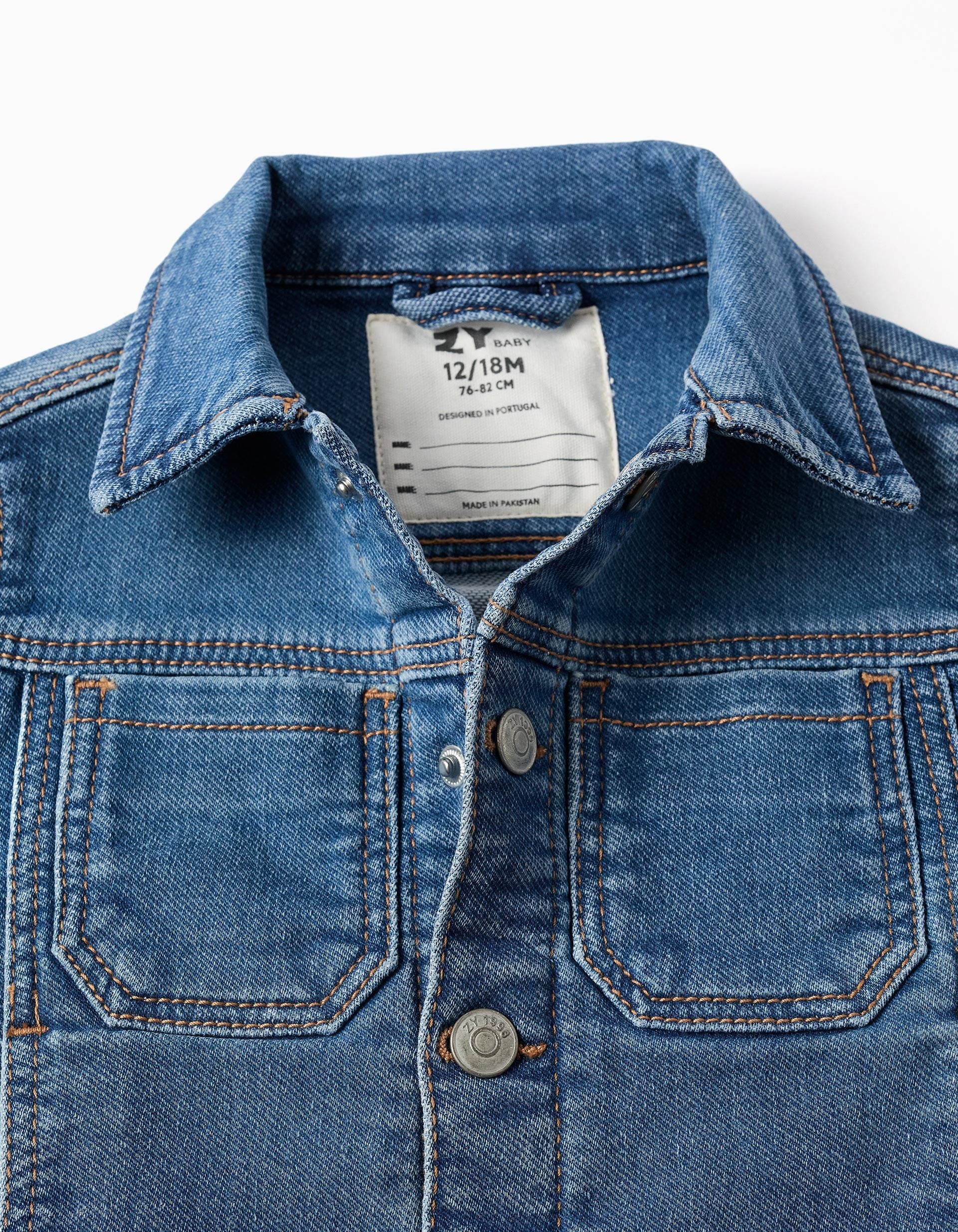 Denim jacket with four pockets for baby boys, blue