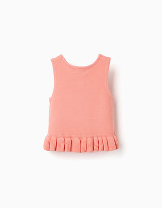 Sleeveless knitted top with ruffles for baby girls, light coral