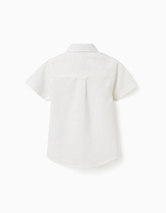 Camisa de manga corta en lino y algodón para bebé niño, blanco