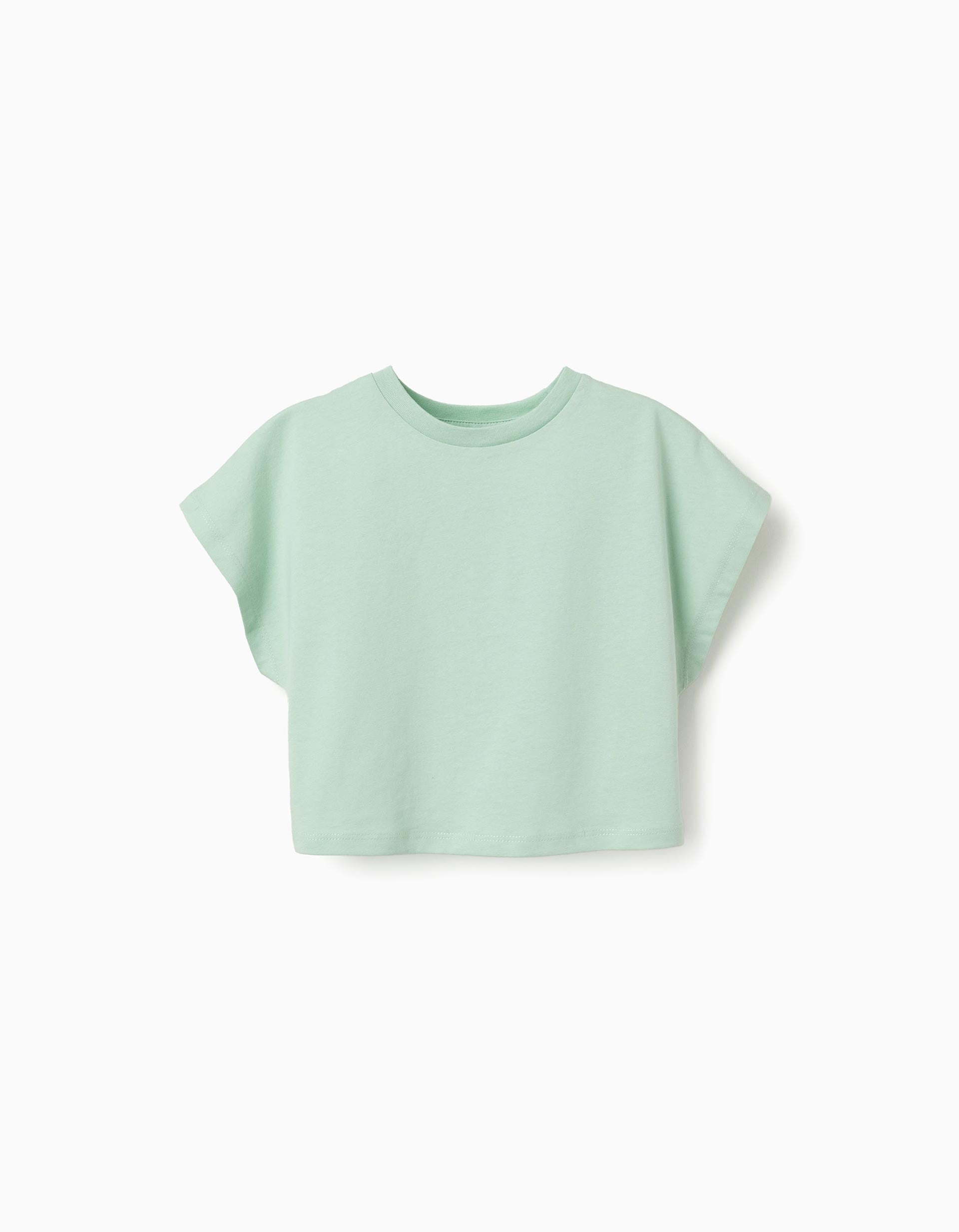 Cropped cotton T-shirt for girls, light green
