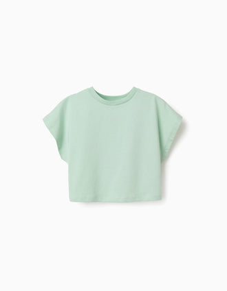 Cropped cotton T-shirt for girls, light green