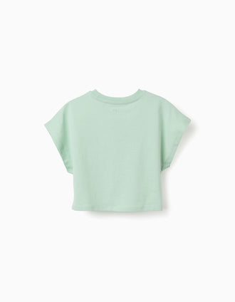 Cropped cotton T-shirt for girls, light green