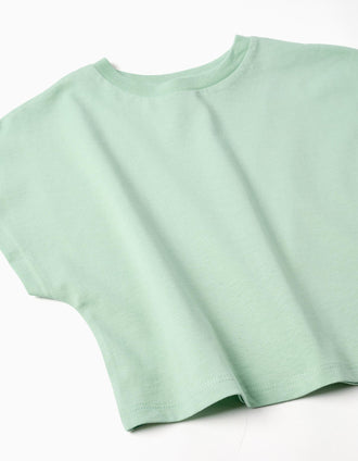 Cropped cotton T-shirt for girls, light green