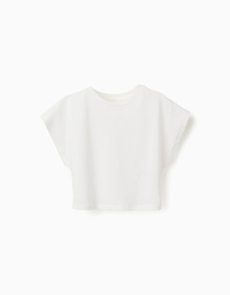 Cropped cotton T-shirt for girls, white