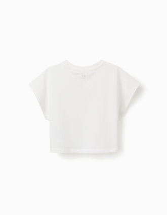 Cropped cotton T-shirt for girls, white