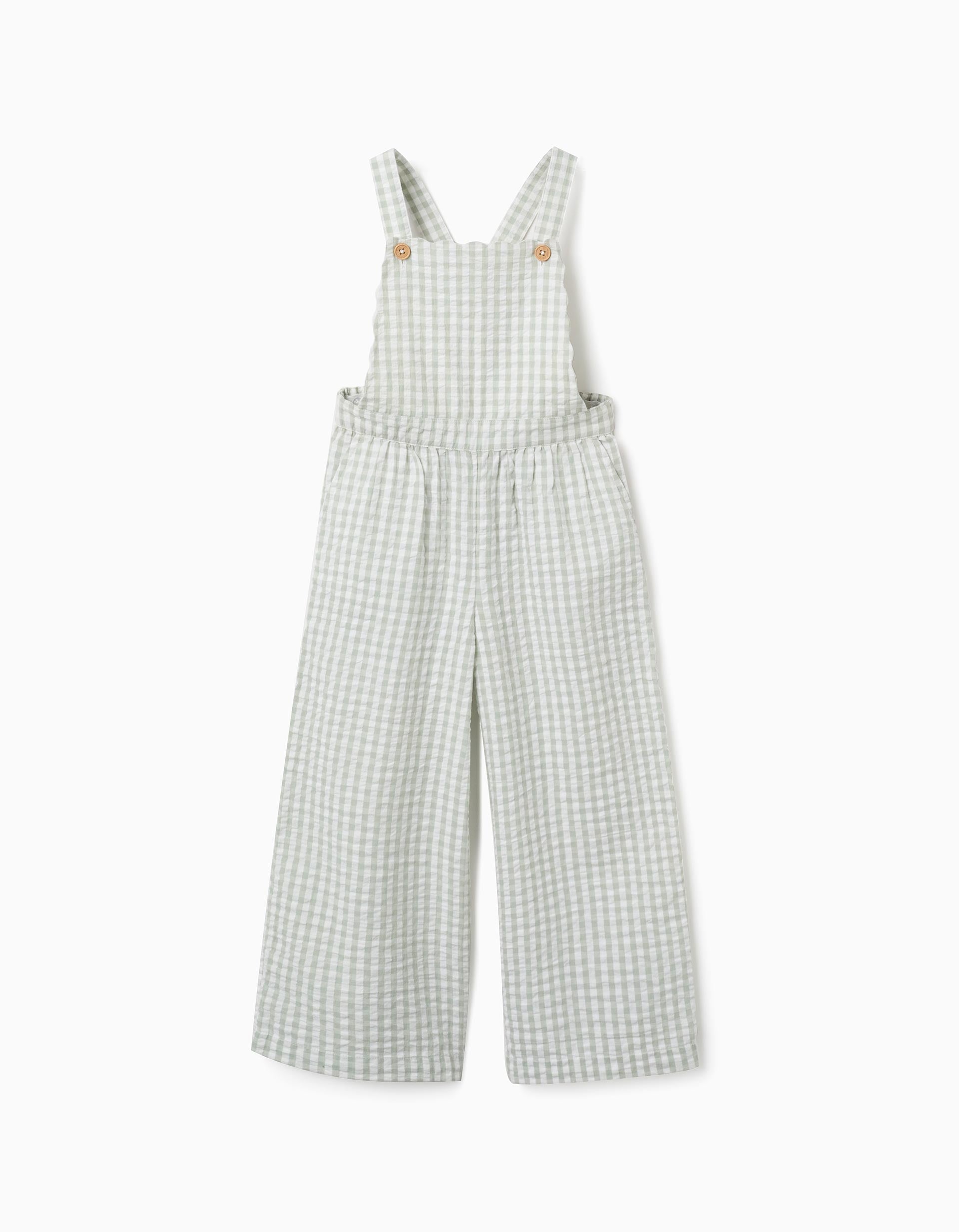 Jumpsuit with Vichy pattern + knit jumper with ballerina shoes for girls