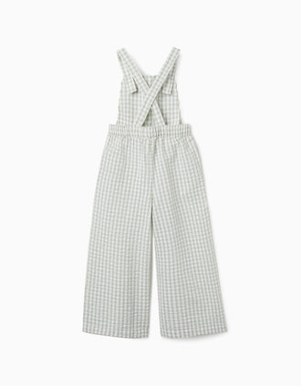 Macacão de algodão com padrão Vichy B&S para menina, branco/verde-claro