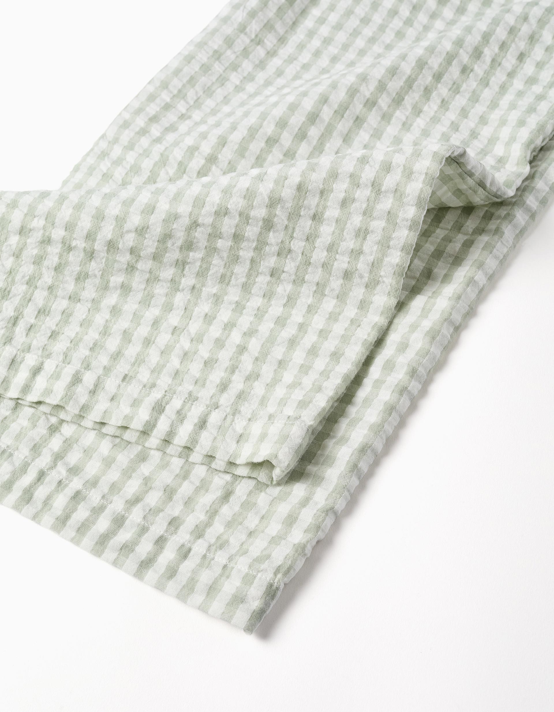 Macacão de algodão com padrão Vichy B&S para menina, branco/verde-claro