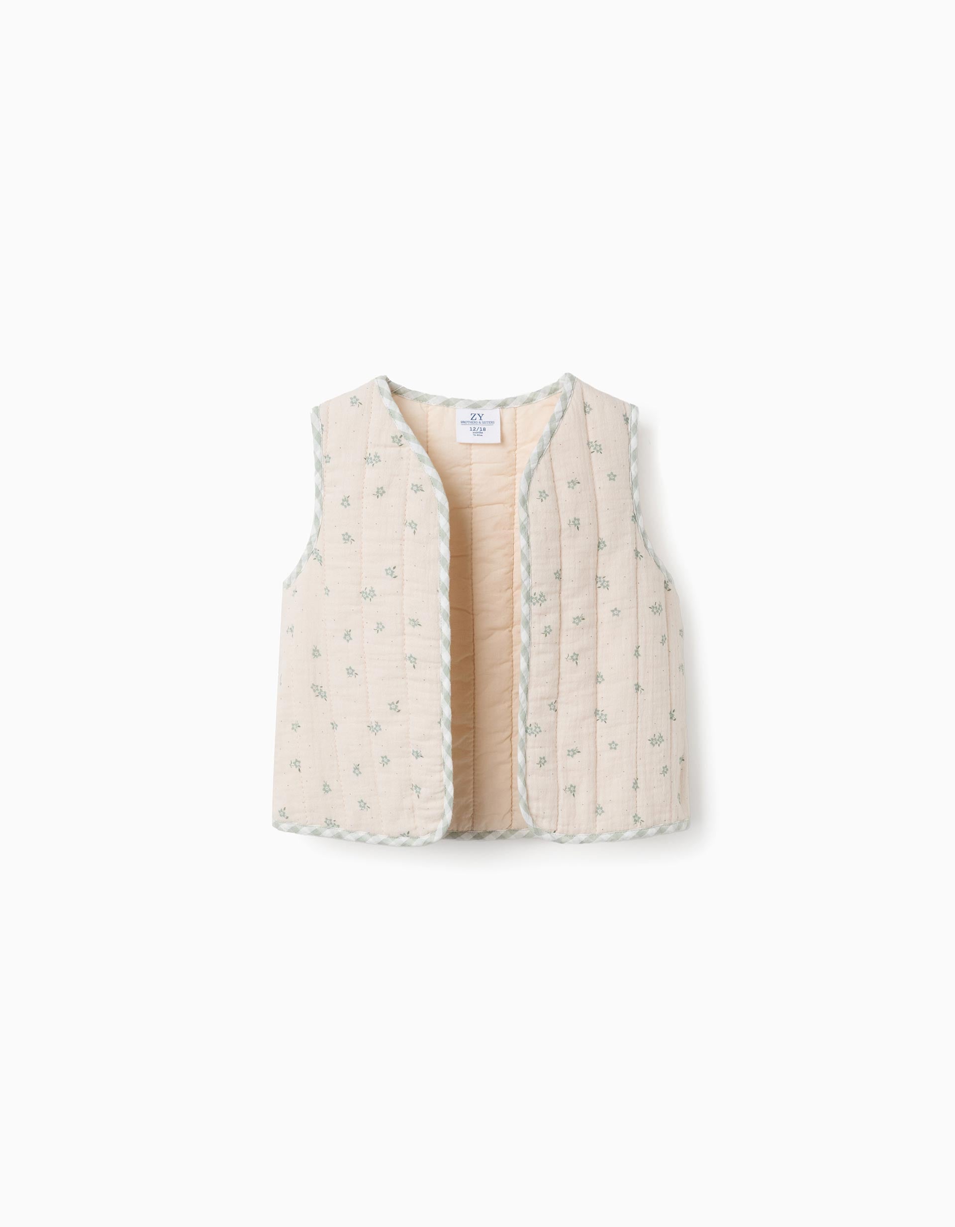 Colete de algodão acolchoado com flores B&S para bebé menina, bege/verde