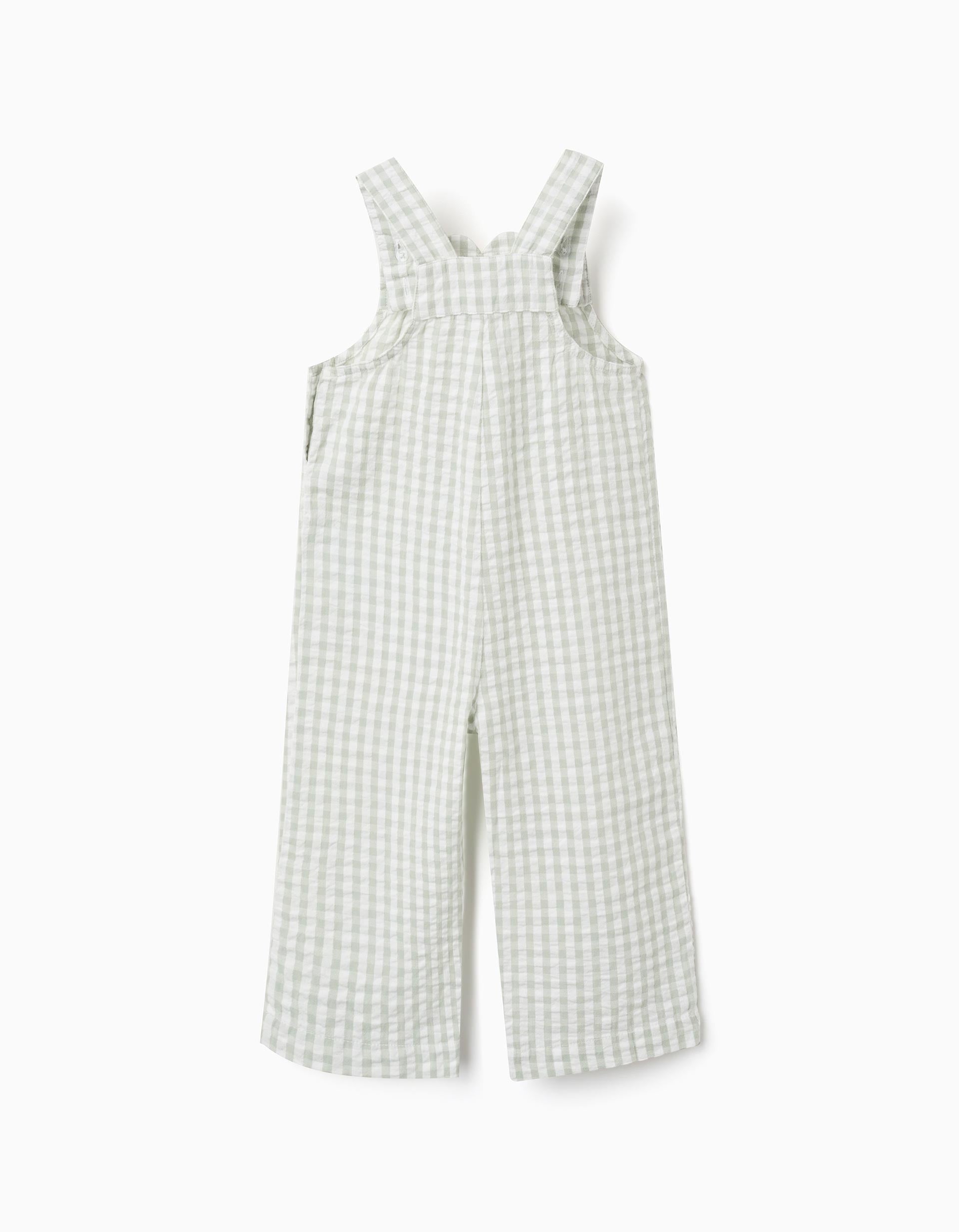 Cotton jumpsuit + bonnet with Vichy pattern B&S for baby girls, white/green