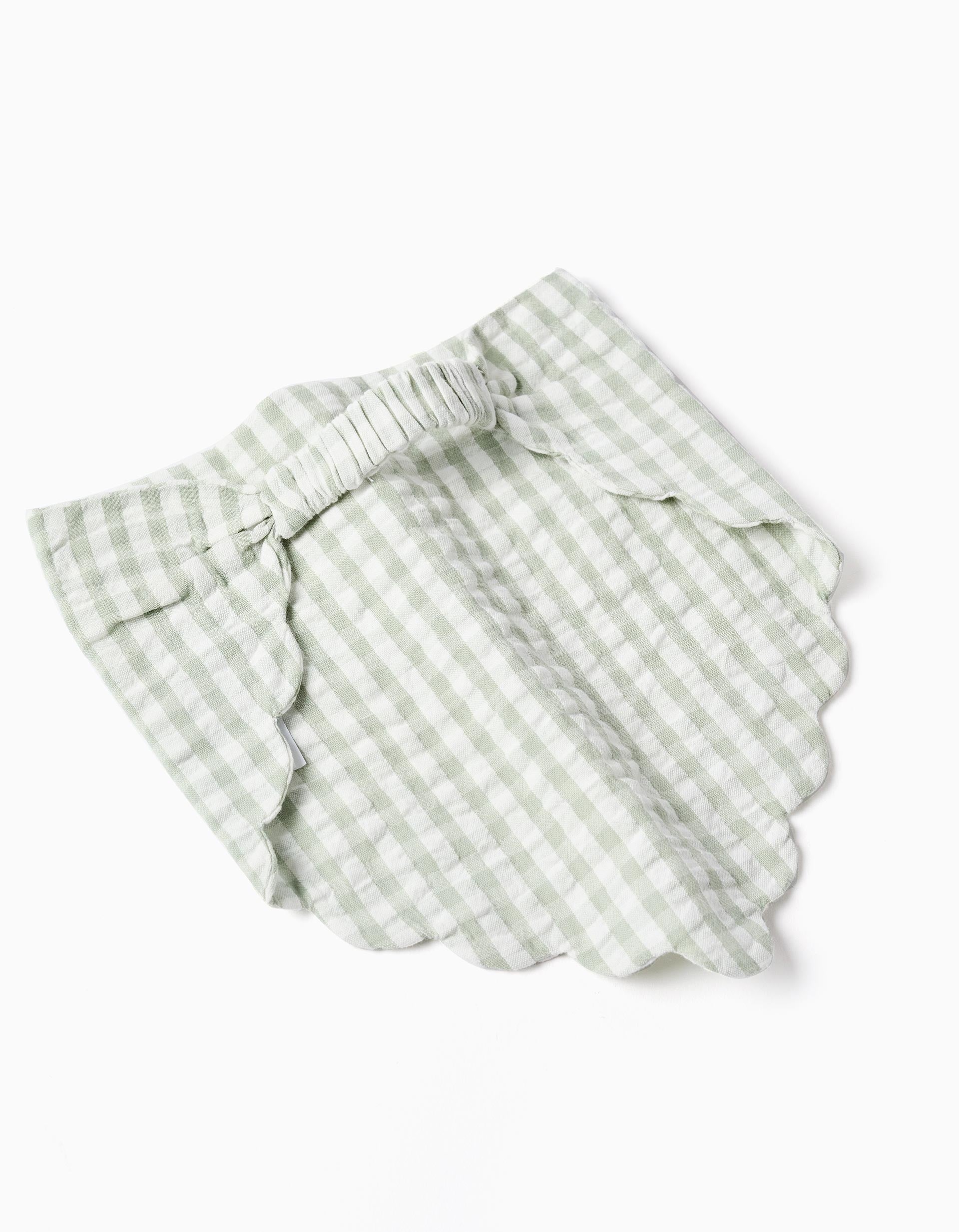 Cotton jumpsuit + bonnet with Vichy pattern B&S for baby girls, white/green