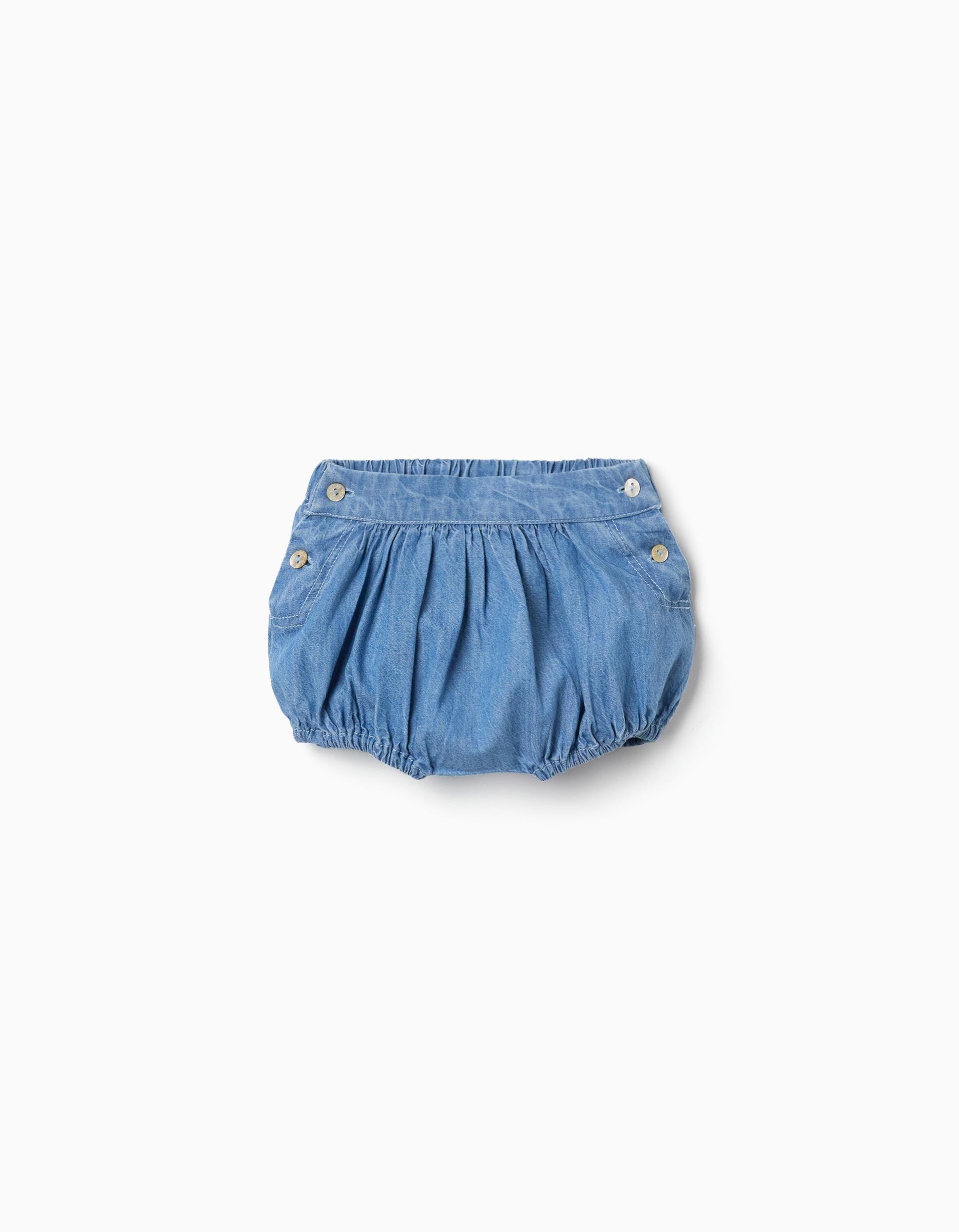 Denim shorts with elastic waistband and hems for newborns, blue