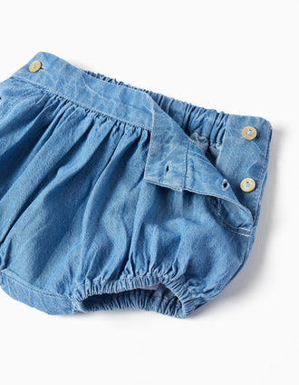 Denim shorts with elastic waistband and hems for newborns, blue