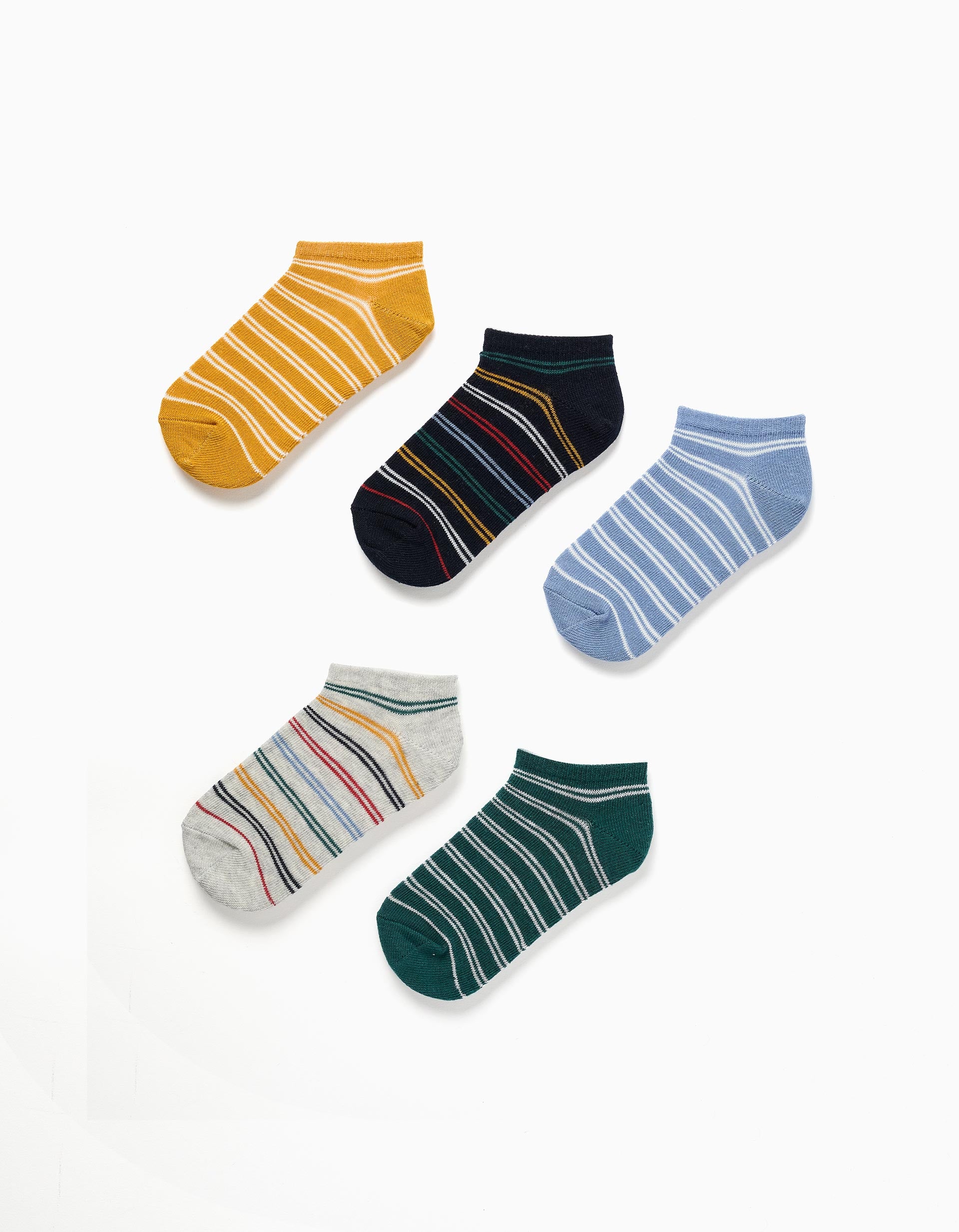 5 pairs of ankle socks with contrasting stripes for boys, multicolour