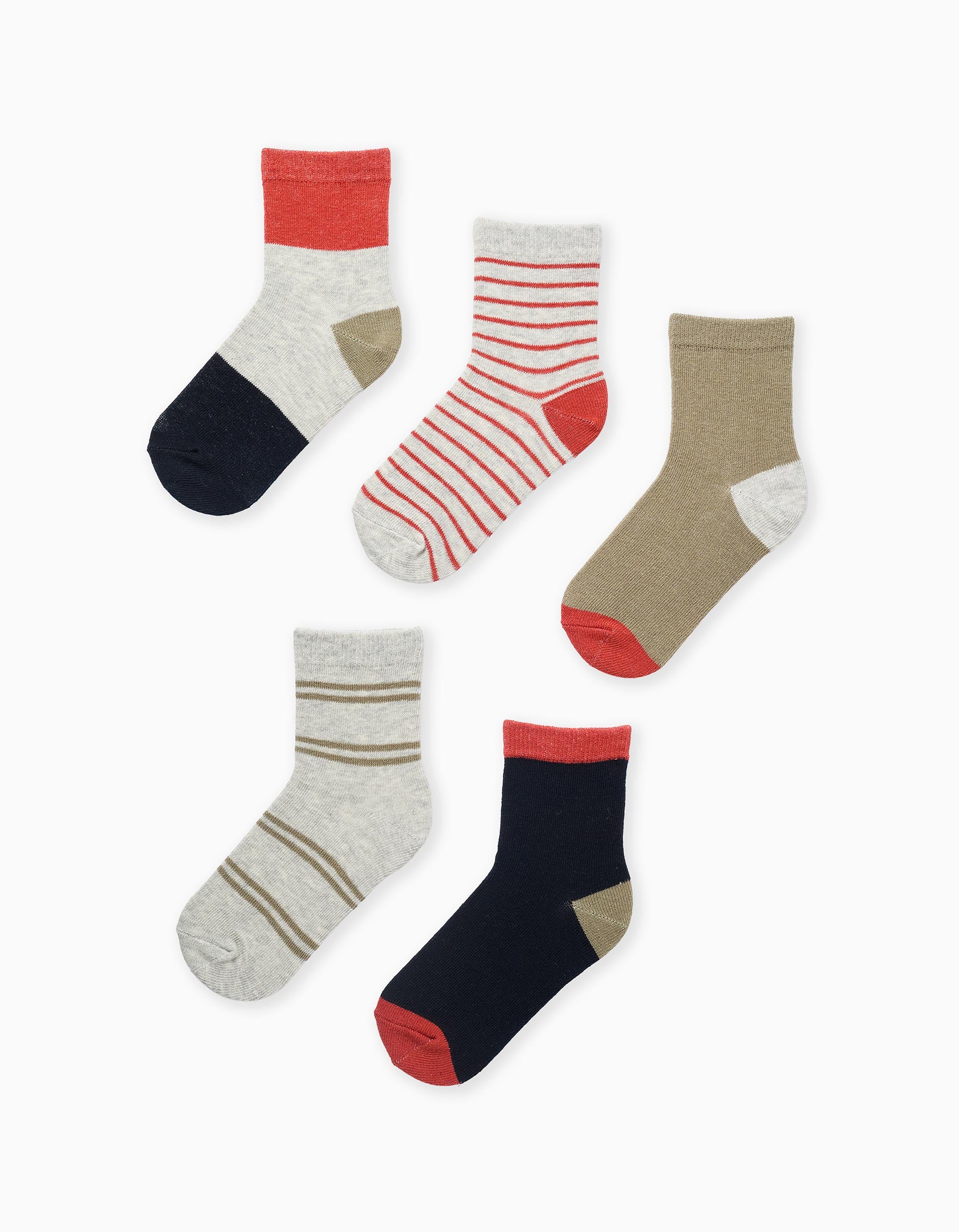Lot 5 paires de chaussettes rayées pour garçon, orange/bleu/gris/vert
