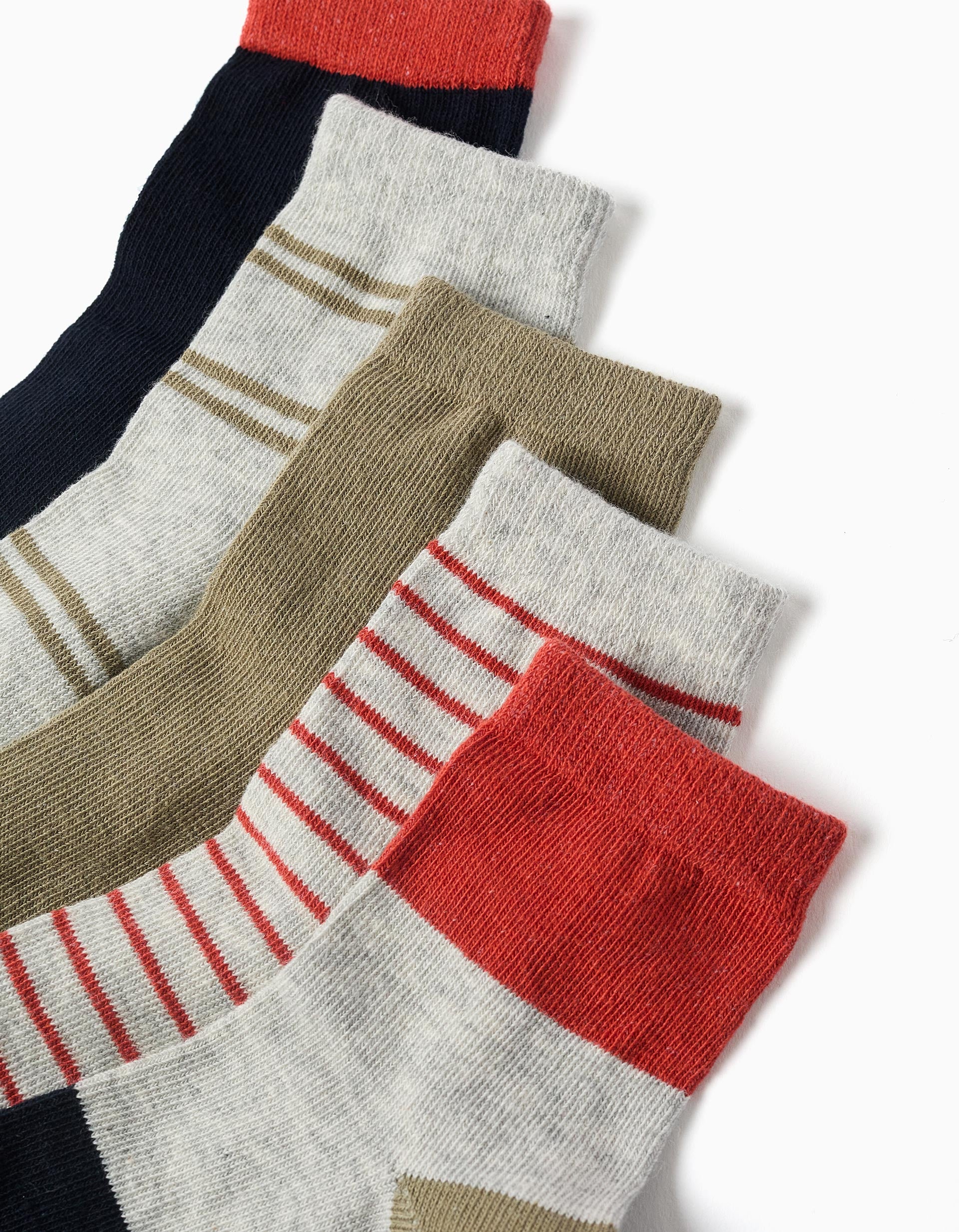 Lot 5 paires de chaussettes rayées pour garçon, orange/bleu/gris/vert