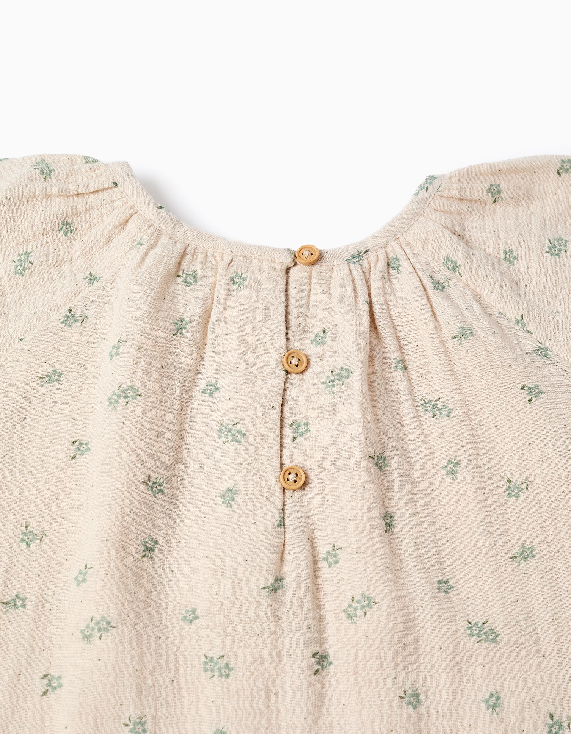 Vestido de algodão com motivo floral B&S para menina, bege/verde
