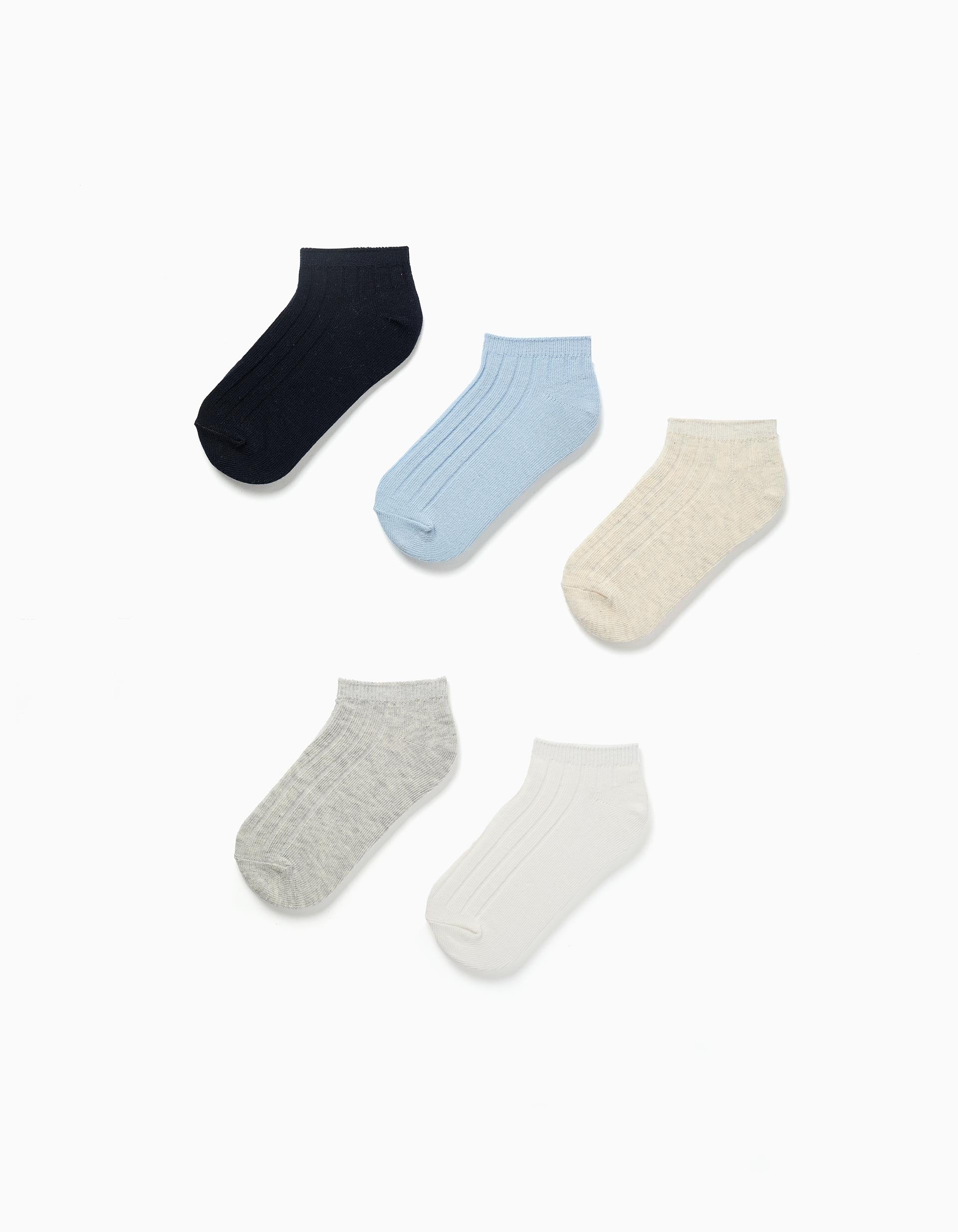 Pack 5 pairs of ribbed ankle socks for boys, multicolour