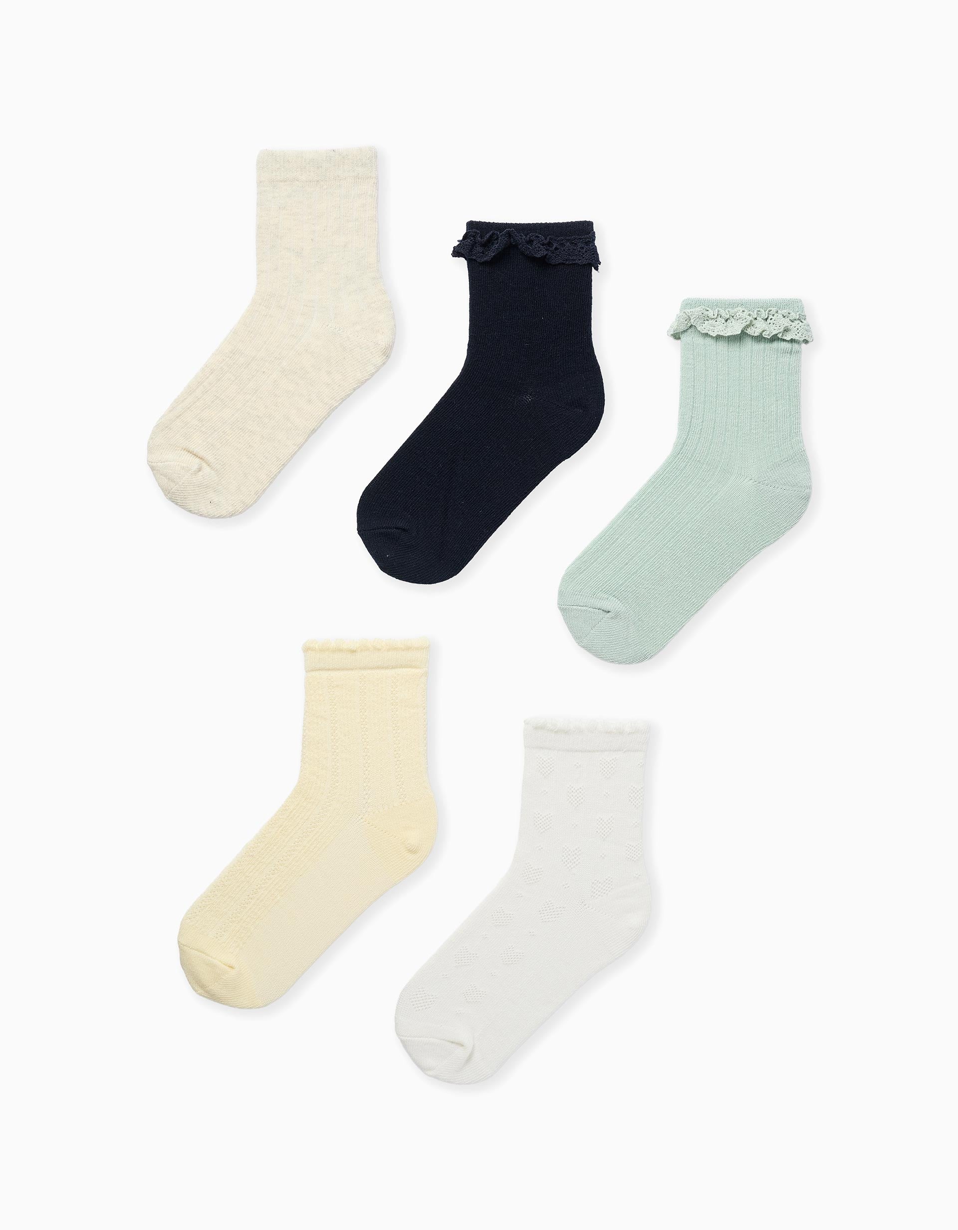 Lot de 5 paires de chaussettes variées pour fille, multicolore