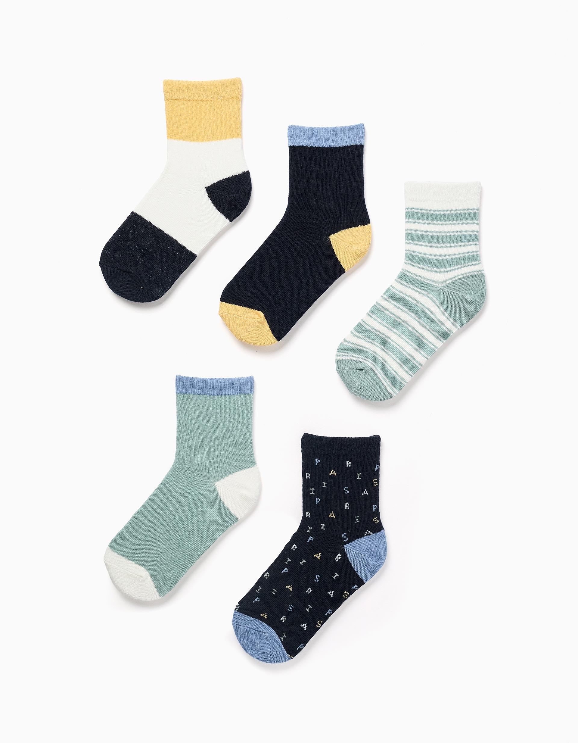 5 paires de chaussettes à détails contrastés pour garçon, multicolore