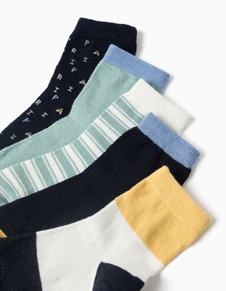 5 paires de chaussettes à détails contrastés pour garçon, multicolore