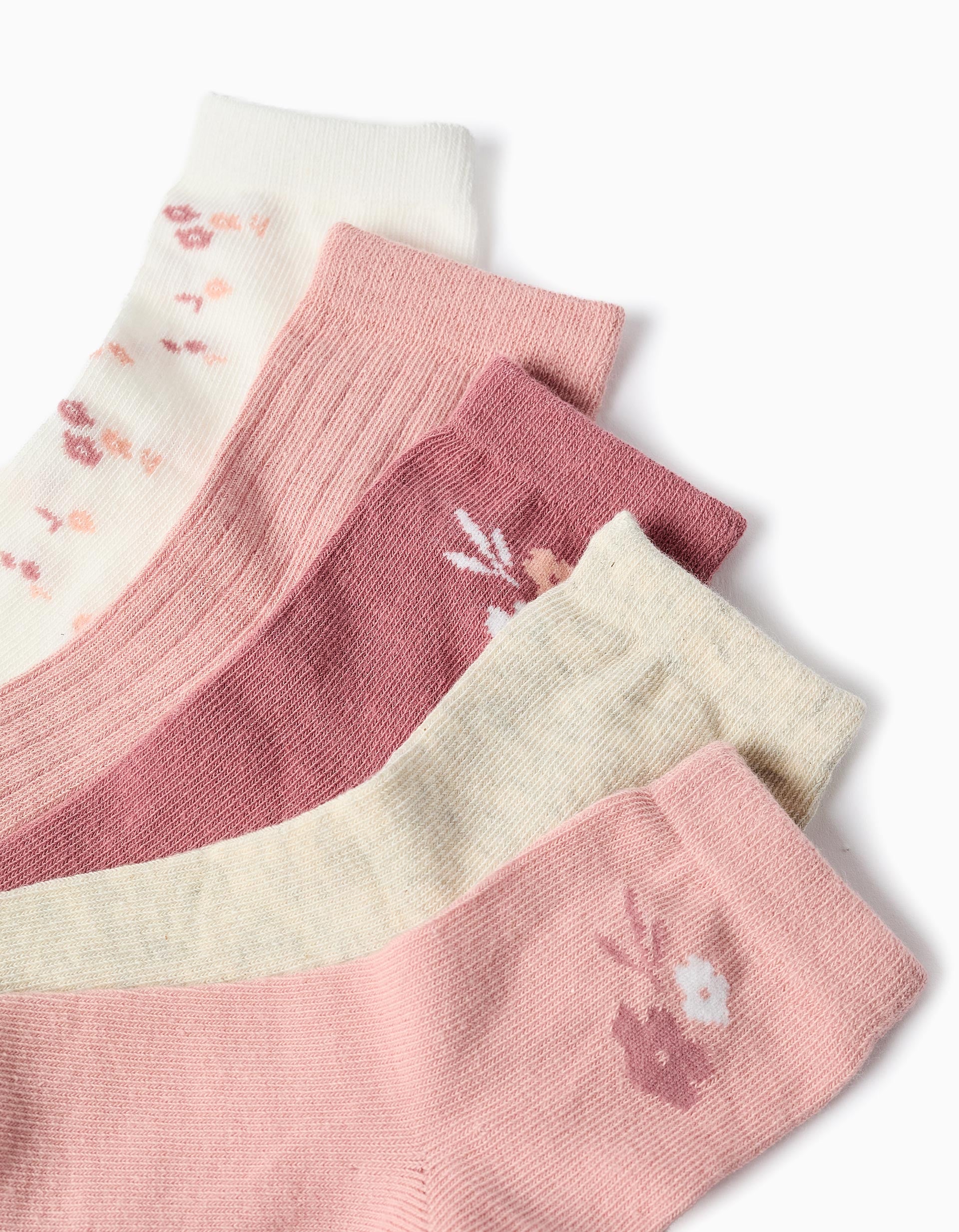 Lot de 5 paires de chaussettes à fleurs pour fille, rose/blanc/beige