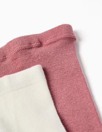 Pack of 2 pairs of ribbed/jacquard tights for baby girls, white/pink