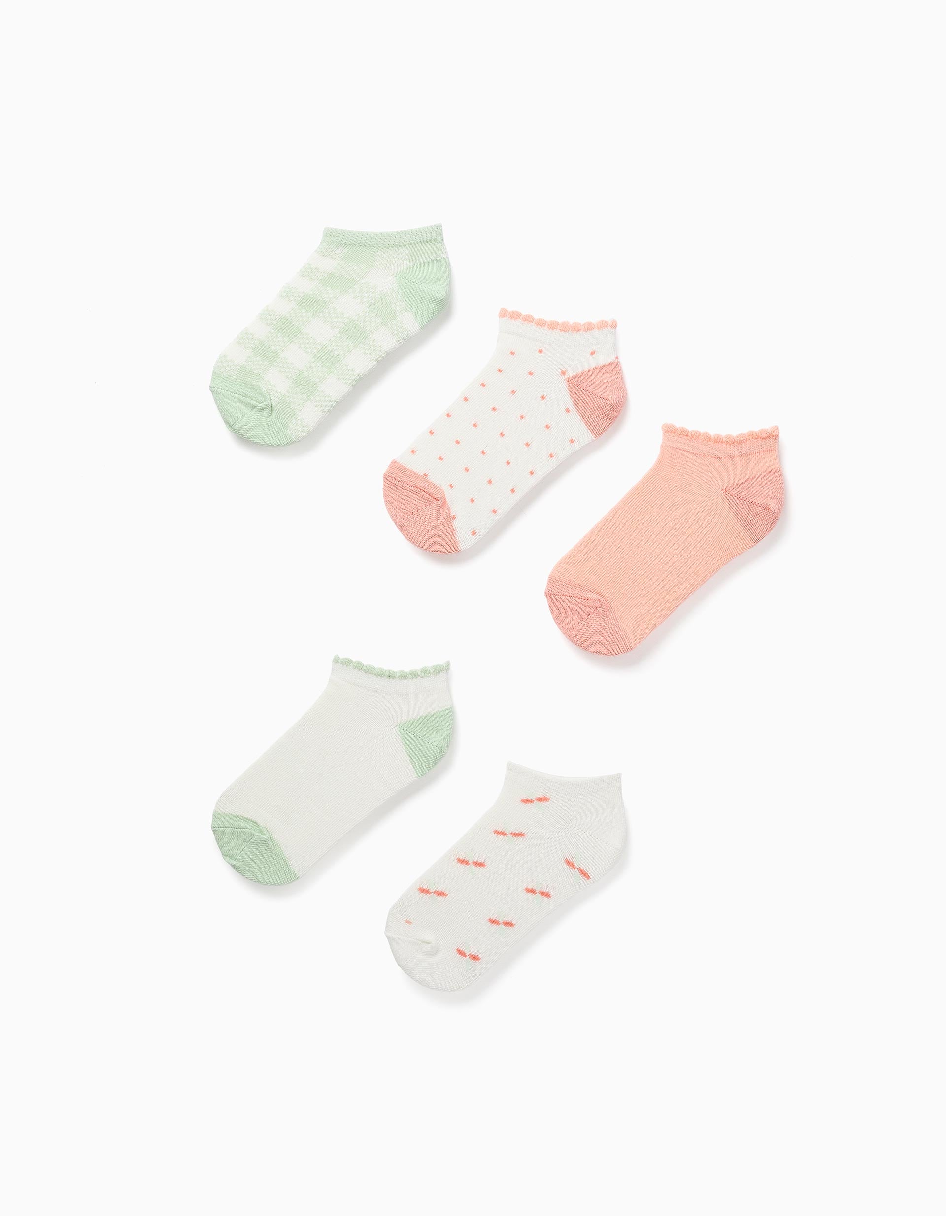5 pairs of ankle socks with contrasting details for girls, multicolour