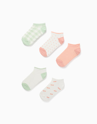 5 pairs of ankle socks with contrasting details for girls, multicolour