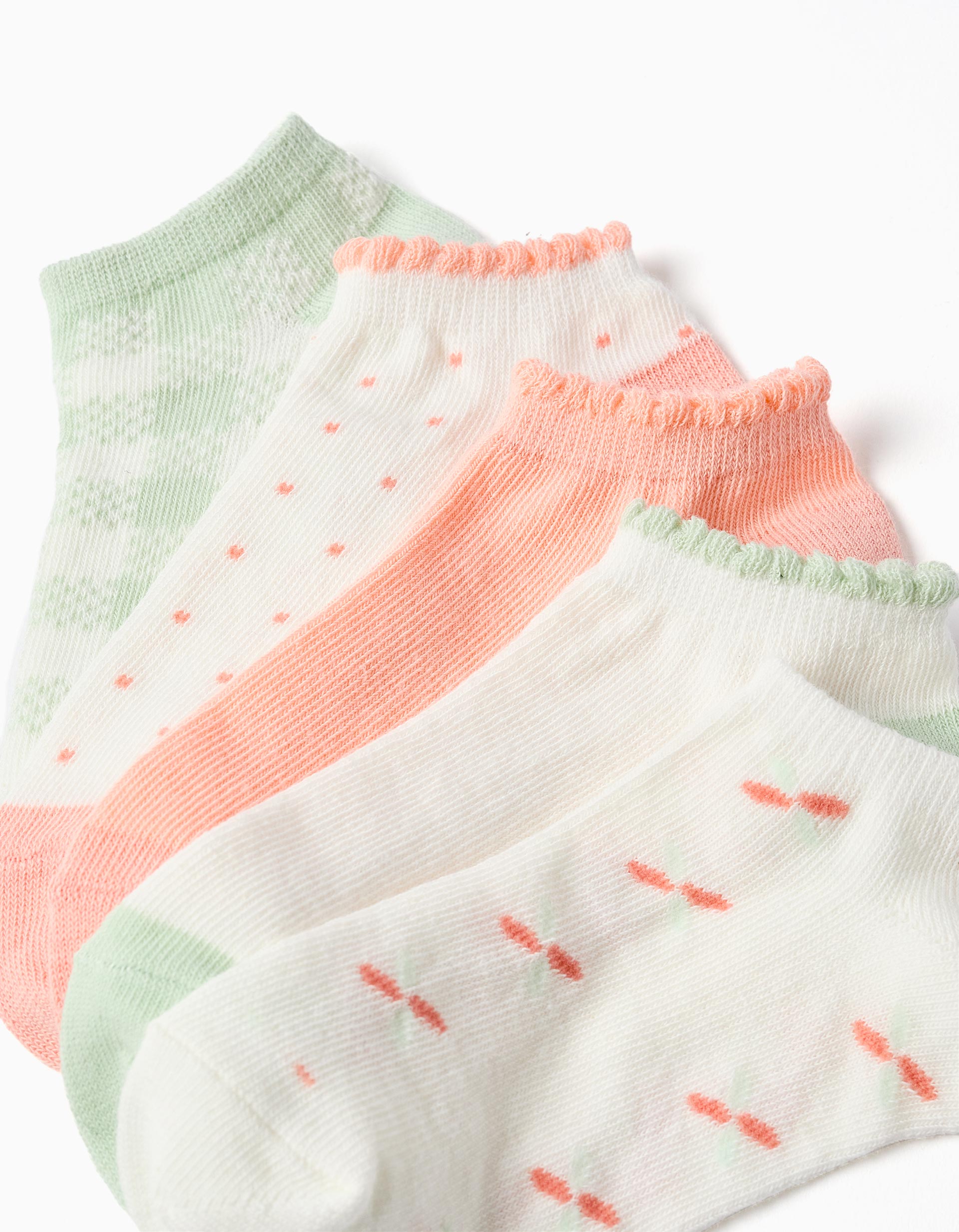 5 pairs of ankle socks with contrasting details for girls, multicolour