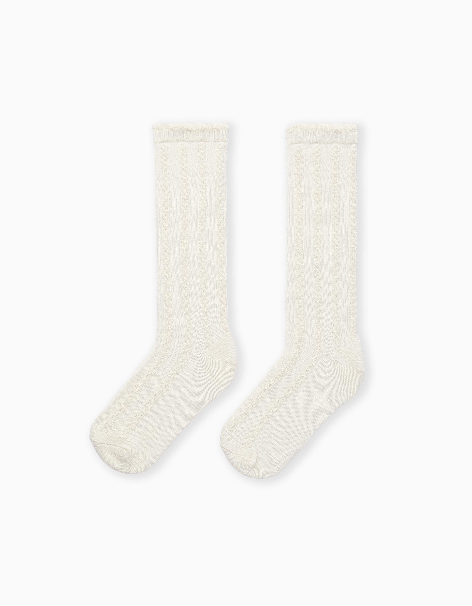 Chaussettes hautes avec détails torsadés pour fille, blanc