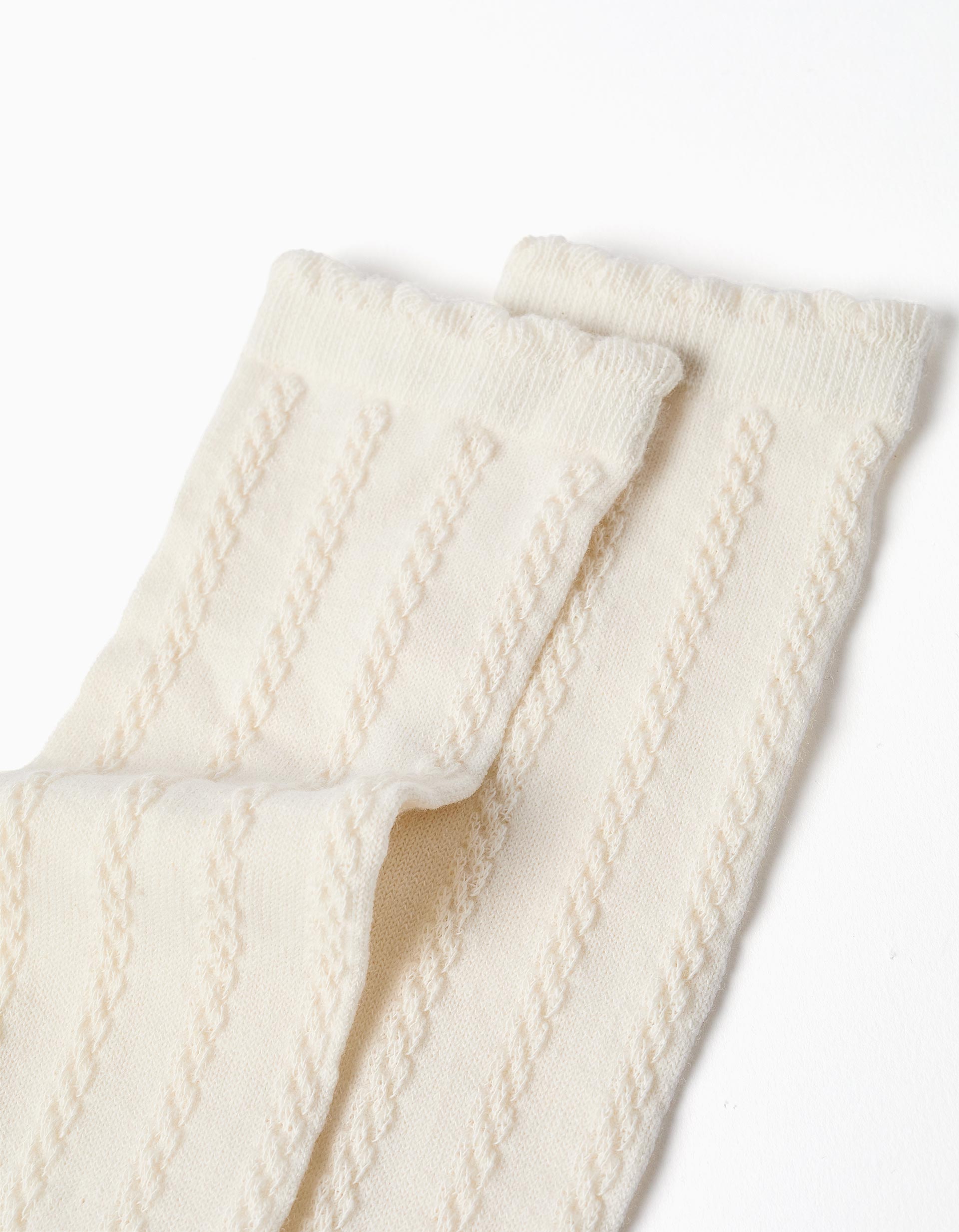 Chaussettes hautes avec détails torsadés pour fille, blanc