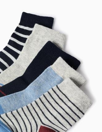 Pack of 5 pairs of socks with stripes for baby boys, multicolour