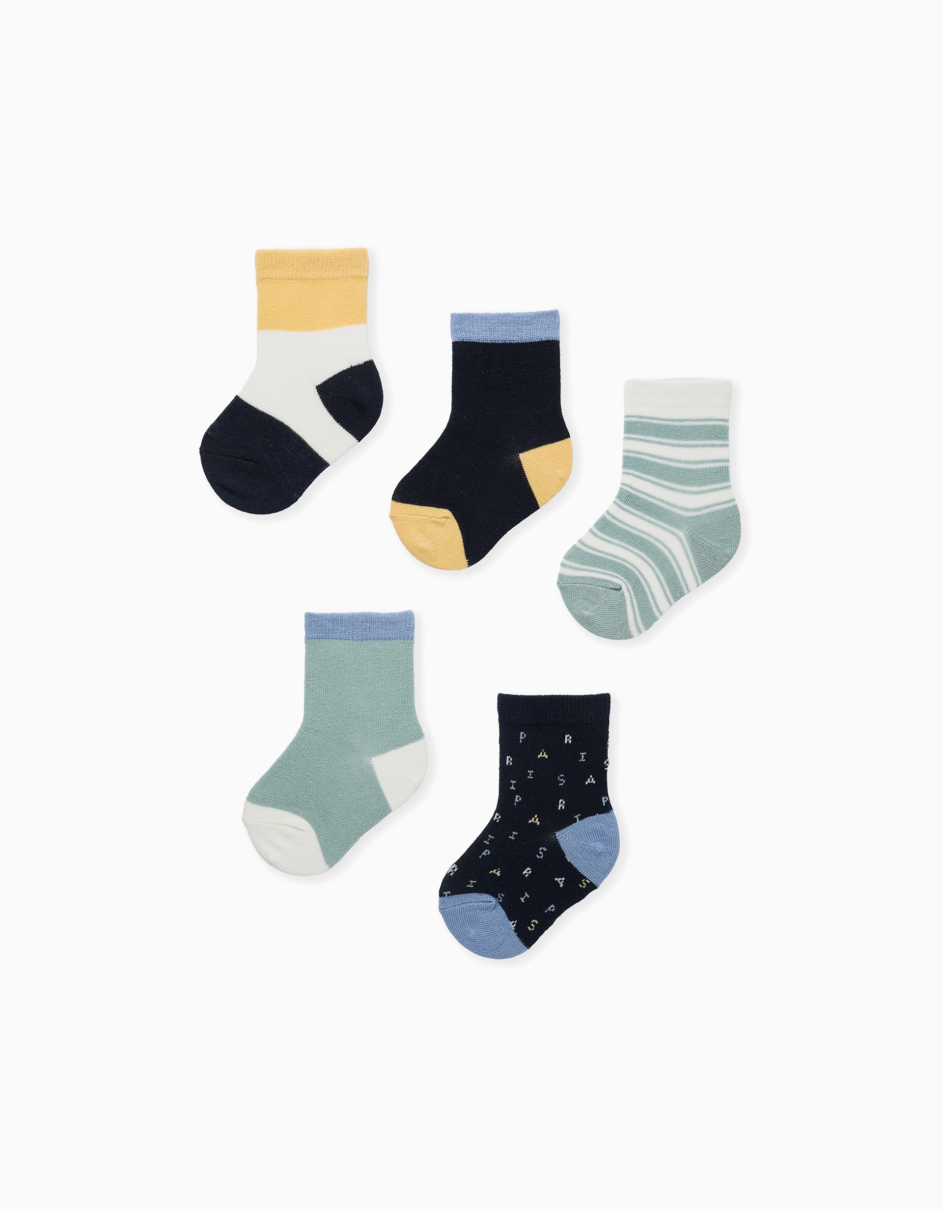 5 paires de chaussettes à détails contrastés pour bébé garçon, multicolore