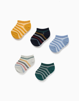5 pairs of ankle socks with contrasting stripes for baby boys, multicolour