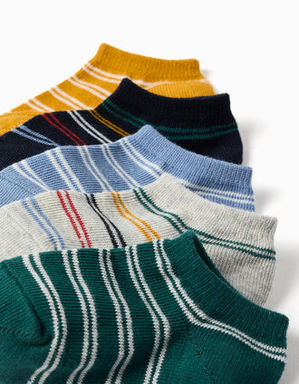5 pairs of ankle socks with contrasting stripes for baby boys, multicolour