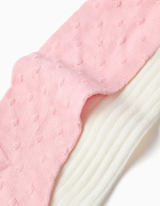 2 pairs of ribbed/jacquard tights for newborn and baby girls, white/pink