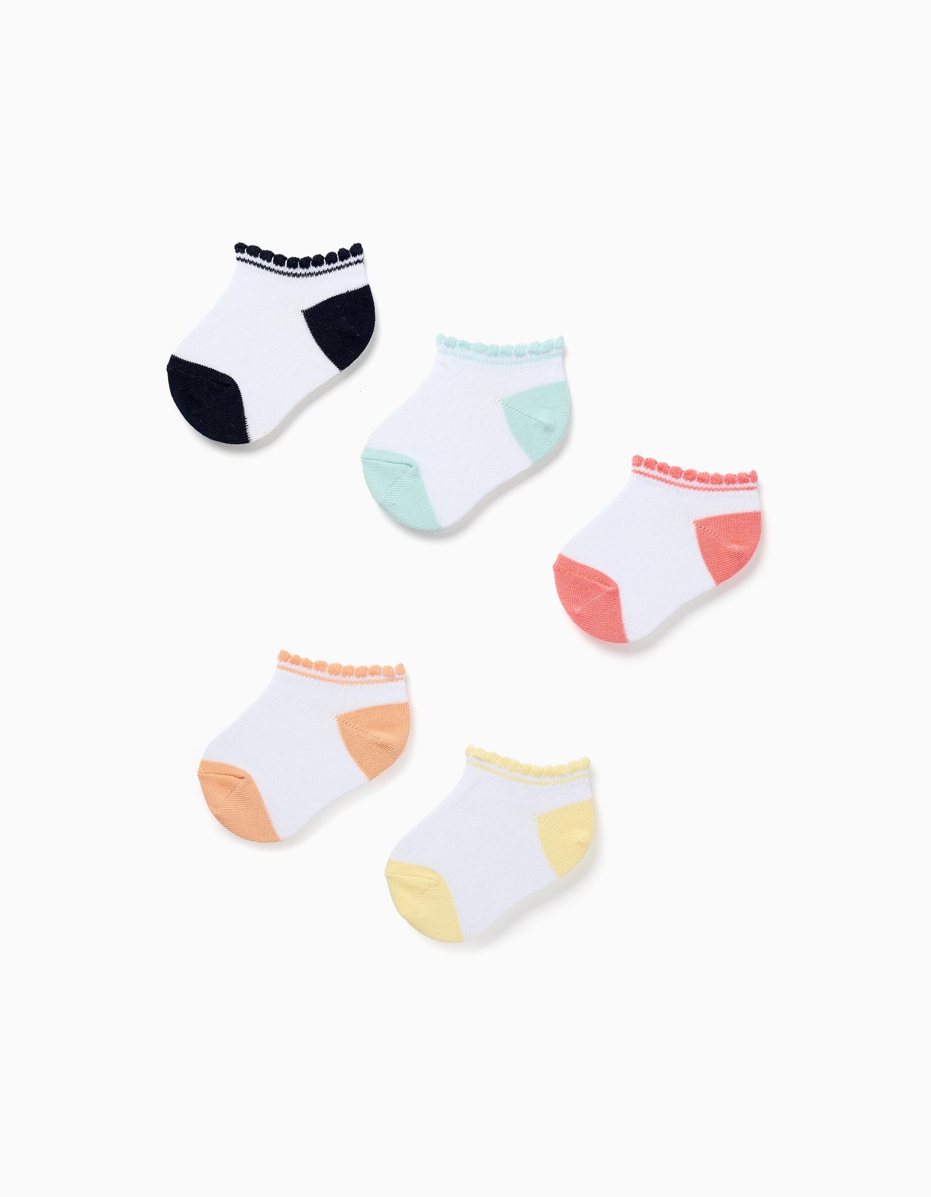 5 pairs of ankle socks with wavy cuffs for baby girls, multicolour