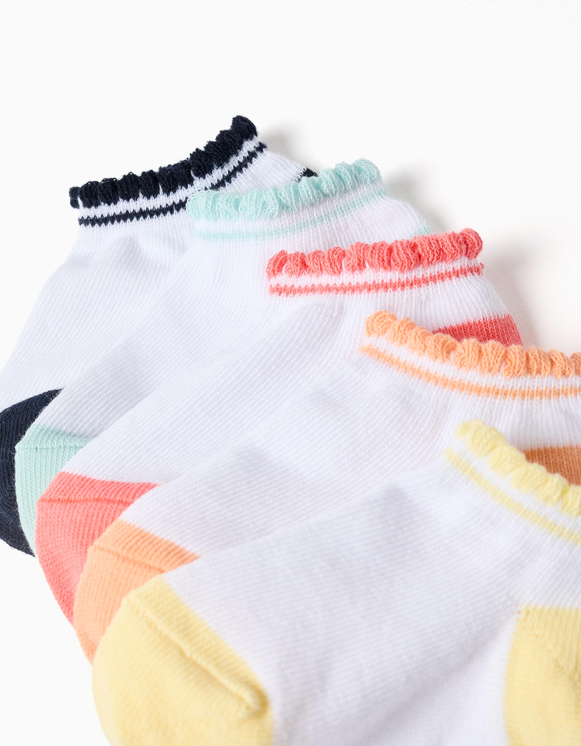 5 pairs of ankle socks with wavy cuffs for baby girls, multicolour