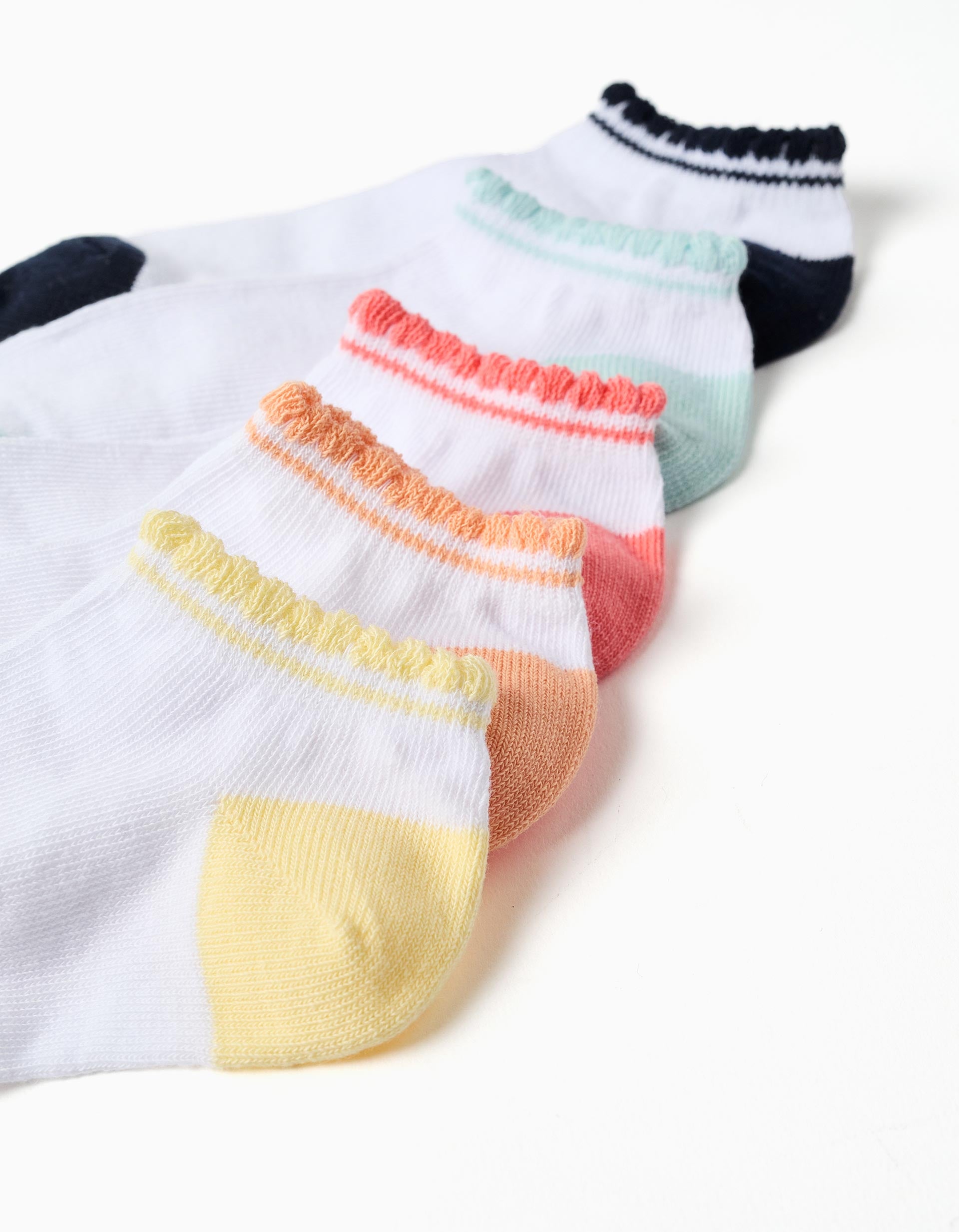 5 pairs of ankle socks with wavy cuffs for girls, multicolour