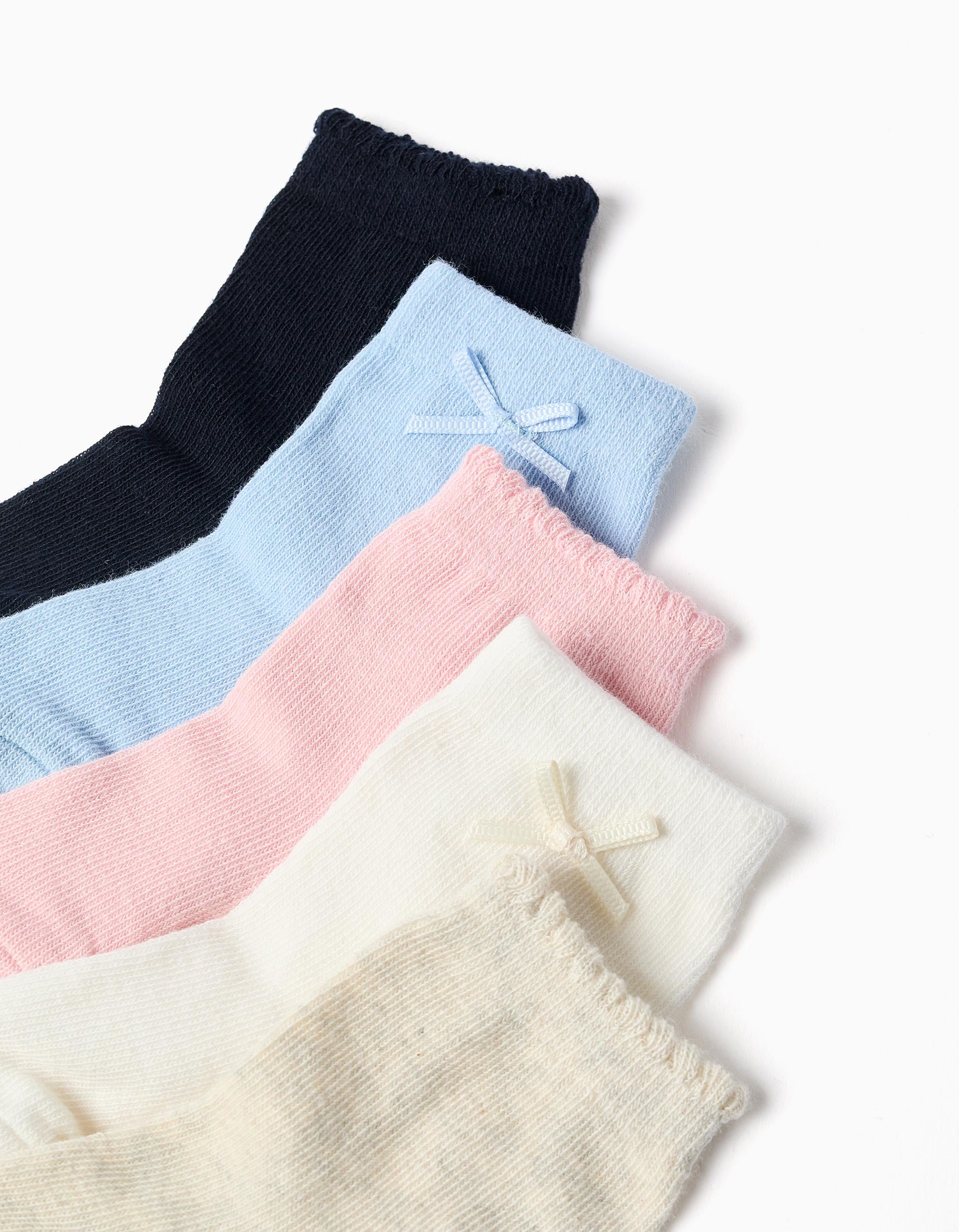 5 paires de chaussettes unies pour bébé fille, rose/blanc/beige/bleu