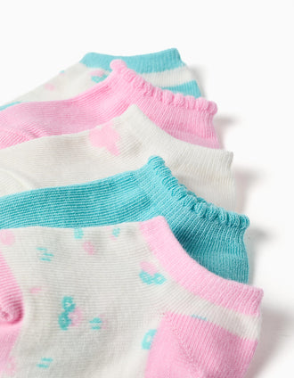 5 pairs of plain/floral ankle socks for baby girls, blue/pink/white