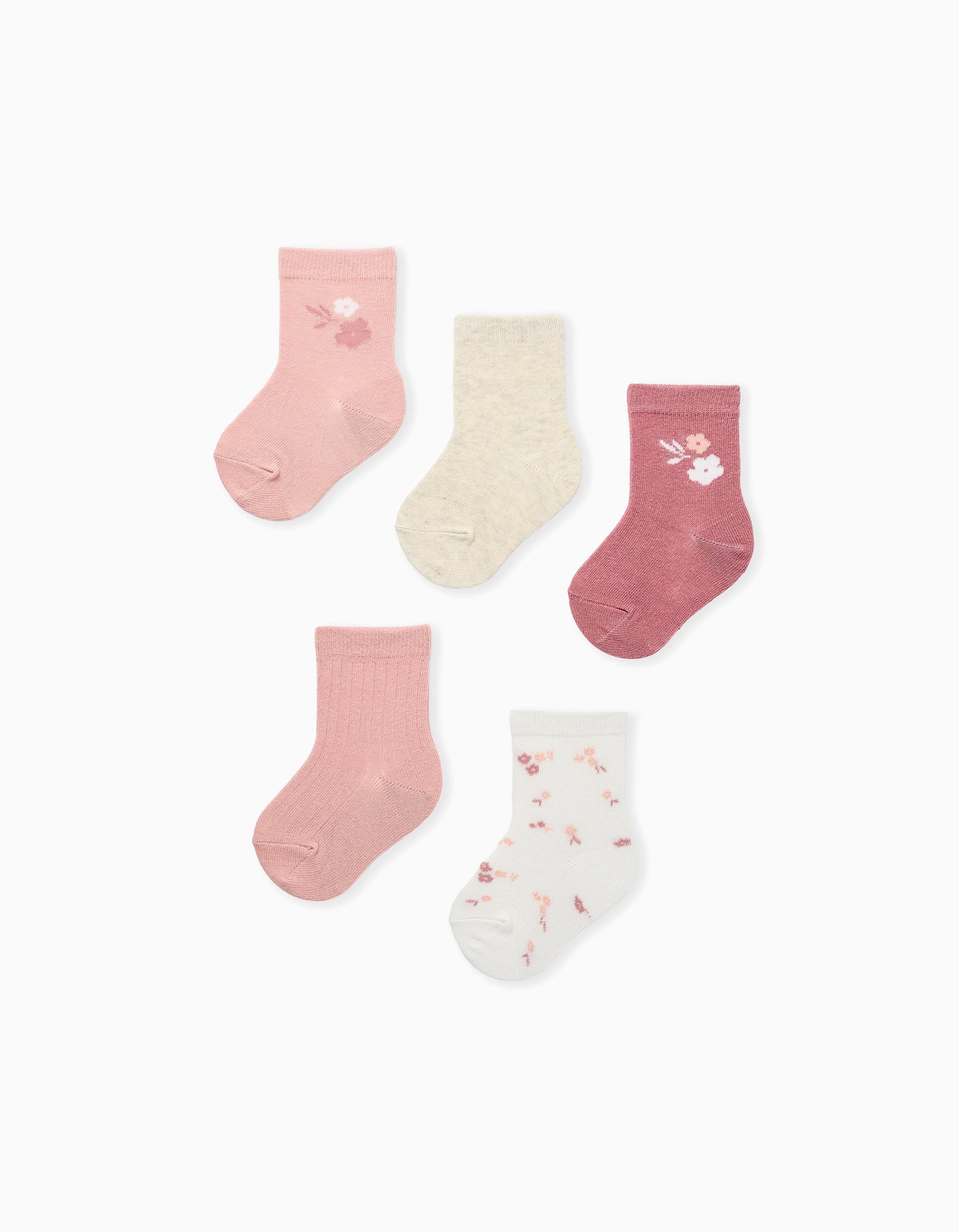 Lot de 5 paires de chaussettes à fleurs pour bébé fille, rose/blanc/beige