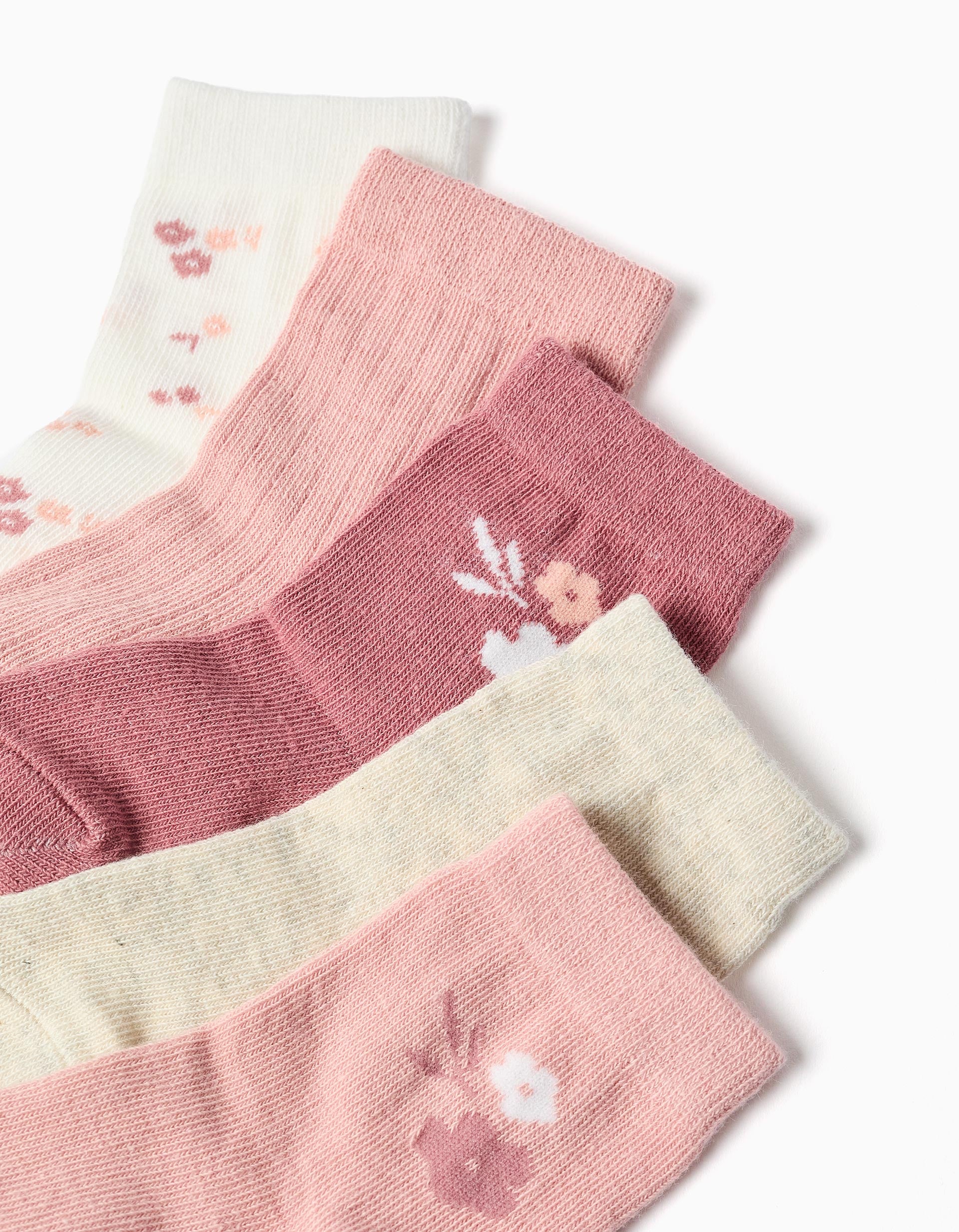 Lot de 5 paires de chaussettes à fleurs pour bébé fille, rose/blanc/beige