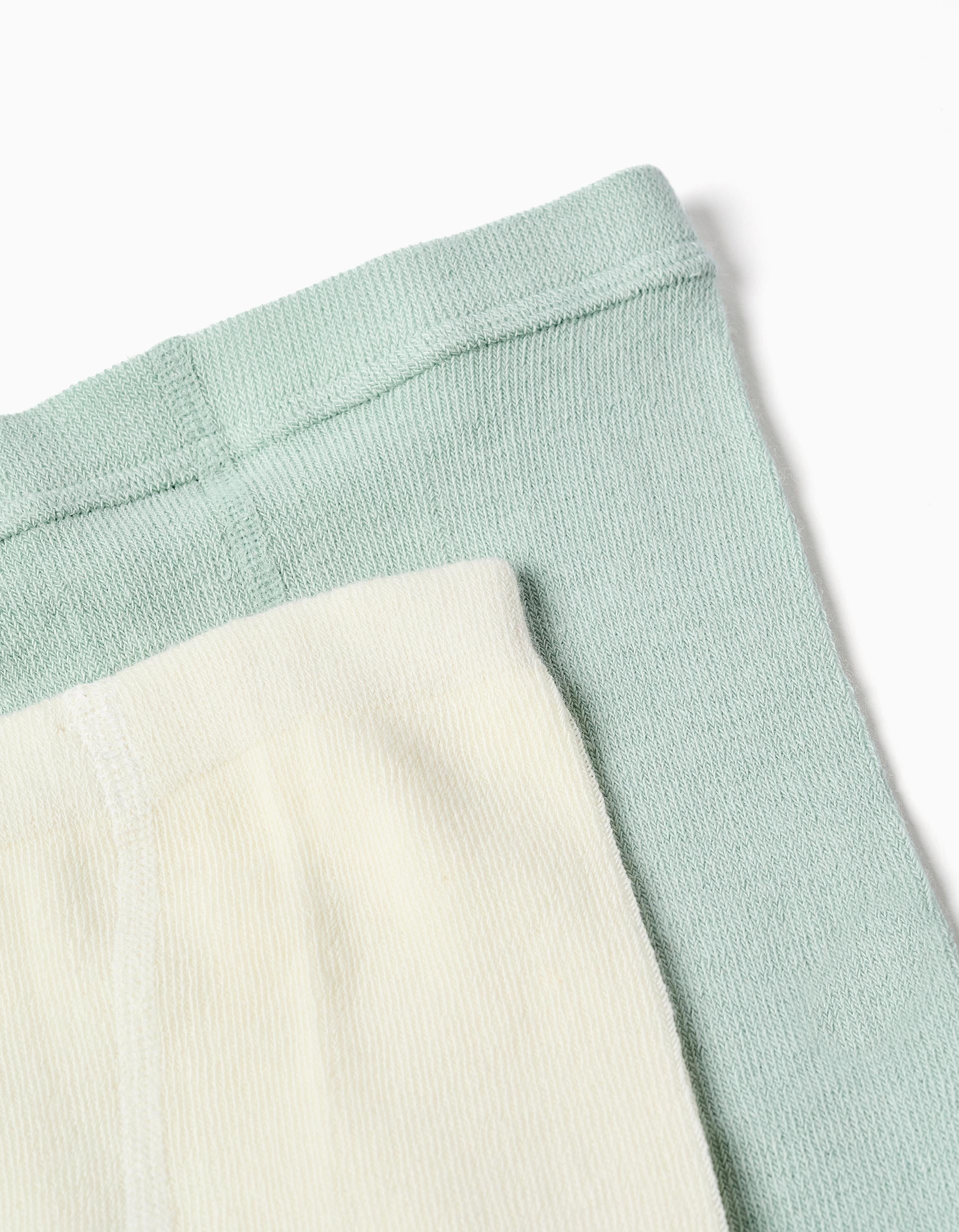 2 paires de collants côtelés/jacquard pour fille, blanc/vert clair