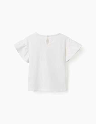 T-shirt en coton avec poche au crochet pour bébé fille, blanc