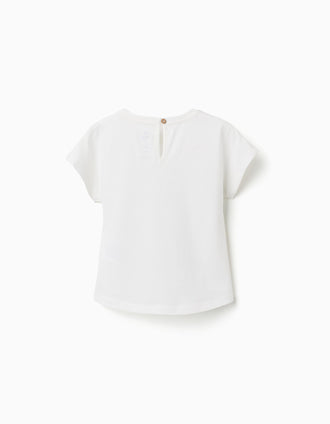 Cotton T-shirt with Stitch and Scrump print for baby girls, white
